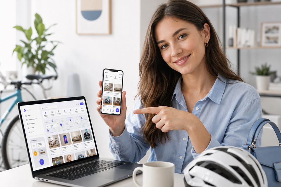 Prezentacja aplikacji mobilnej na telefonie i laptopie